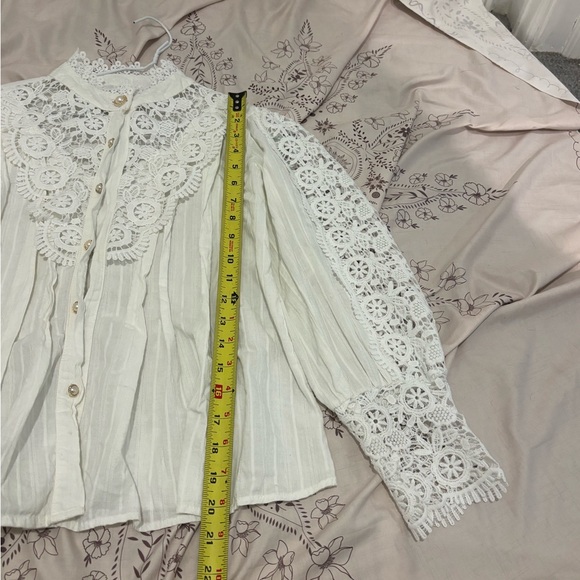 White Lace Button-Up Blouse - Picture 4 of 4